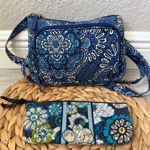 Vera Bradley Navy & Teal Floral Quilted Crossbody with Matching Pouch